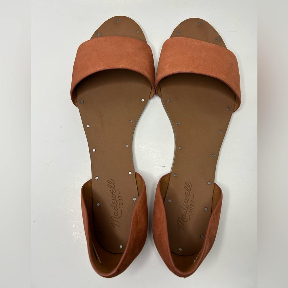 Madewell Leather Upper Open Toe Rust Orange Ballet Flat Sandal Size 9.5